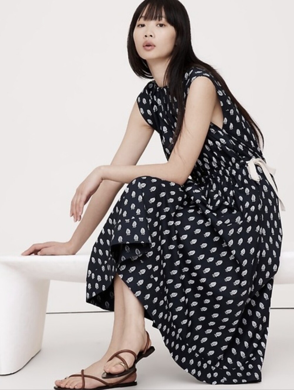 Banana Republic Navy Block Print Cotton Midi Dress Size S